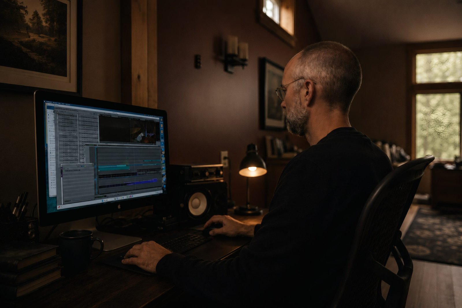 Justin Monnig editing a documentary film for Wild Iris